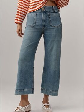 Anthropologie Colette Jeans Maeve Cropped Wide Leg Size 29 Blue Algae Wash